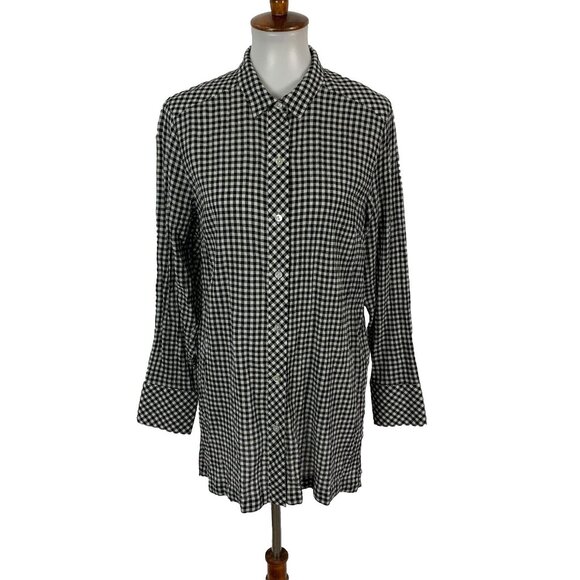 J Jill Button Down Shirt Medium Black White Long Sleeve Workwear Casual - Picture 1 of 5